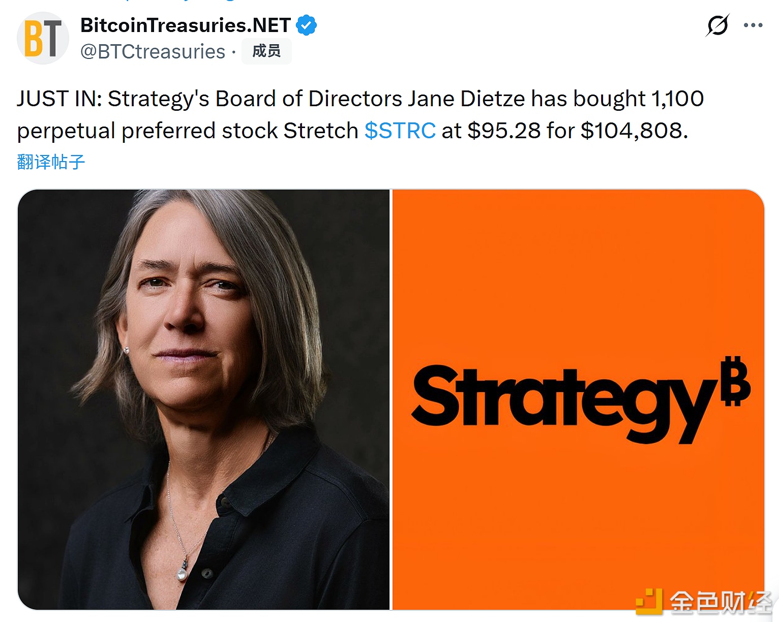 图片[1] - Strategy董事会成员Jane Dietze购入1,100股Stretch系列永久优先股