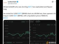 某巨鲸平仓比特币空单后转为做多，损失约160万美元