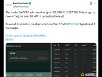 交易员0xCF90 在 9 天前做多ZEC，目前其未实现亏损已超440万美元
