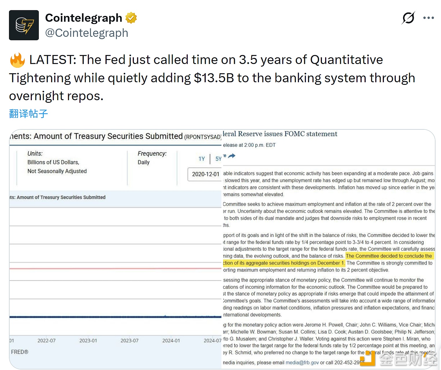 图片[1] - 美联储通过隔夜回购操作悄然向银行体系注入135亿美元