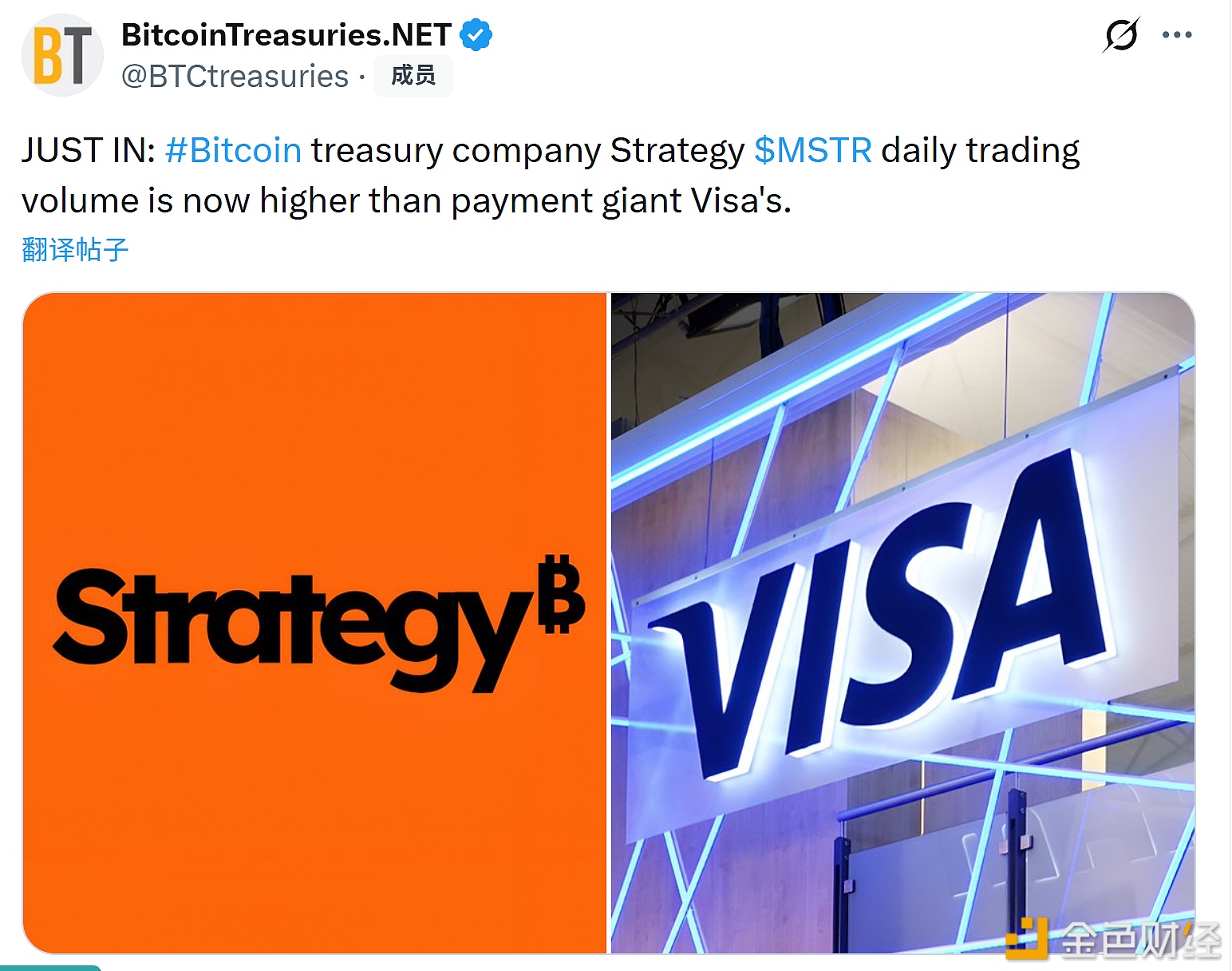 图片[1] - 比特币财库公司Strategy每日交易量现在已经超过支付巨头Visa