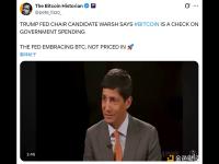 特朗普美联储主席候选人Warsh称比特币是对政府支出的制衡